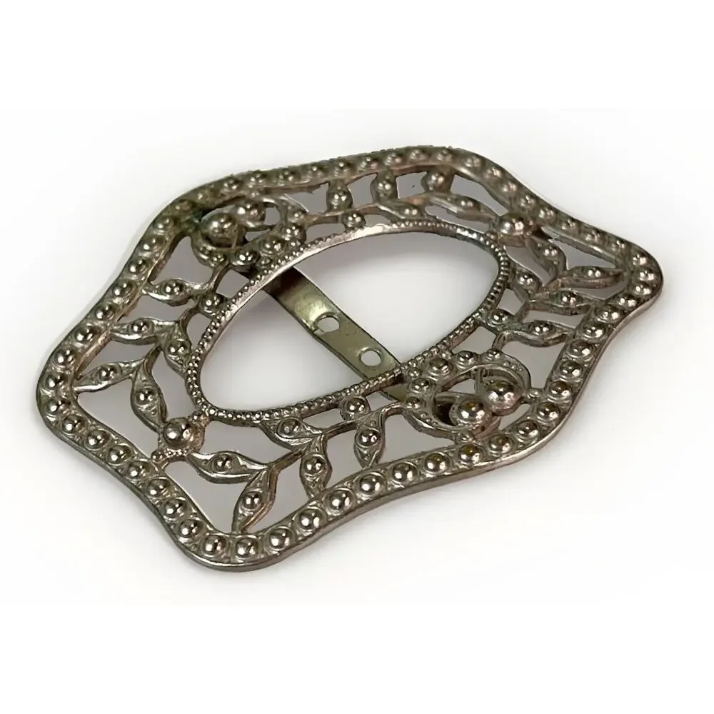 Vintage Silver Tone Floral Filigree Belt Buckle Openwork Western 2.5”